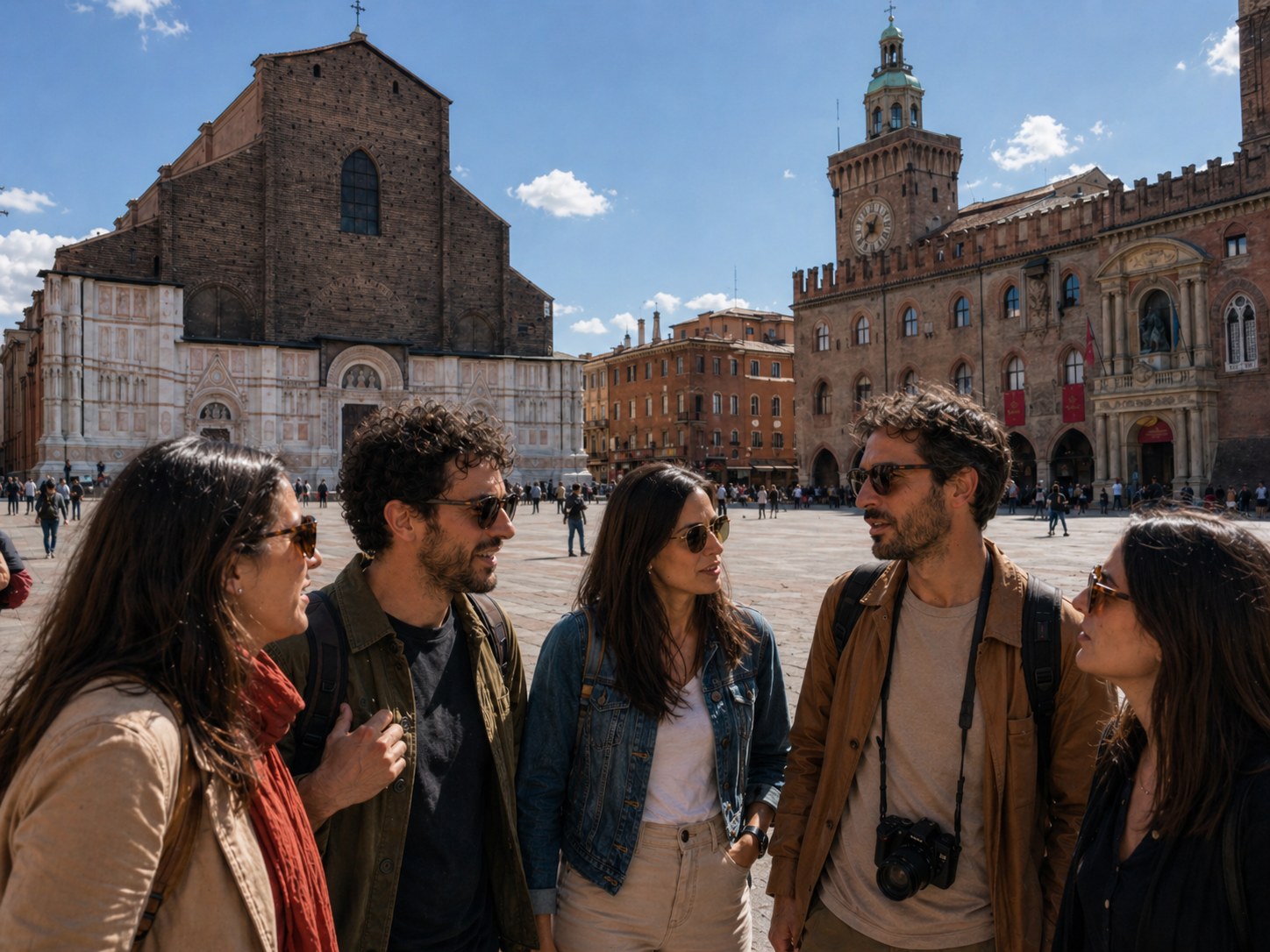 Tour group at Piazza Maggiore in Bologna